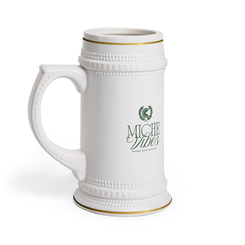 Miche Vibes Ceramic Beer Stein Mug — Elegant Gold-Trimmed Oktoberfest Gift