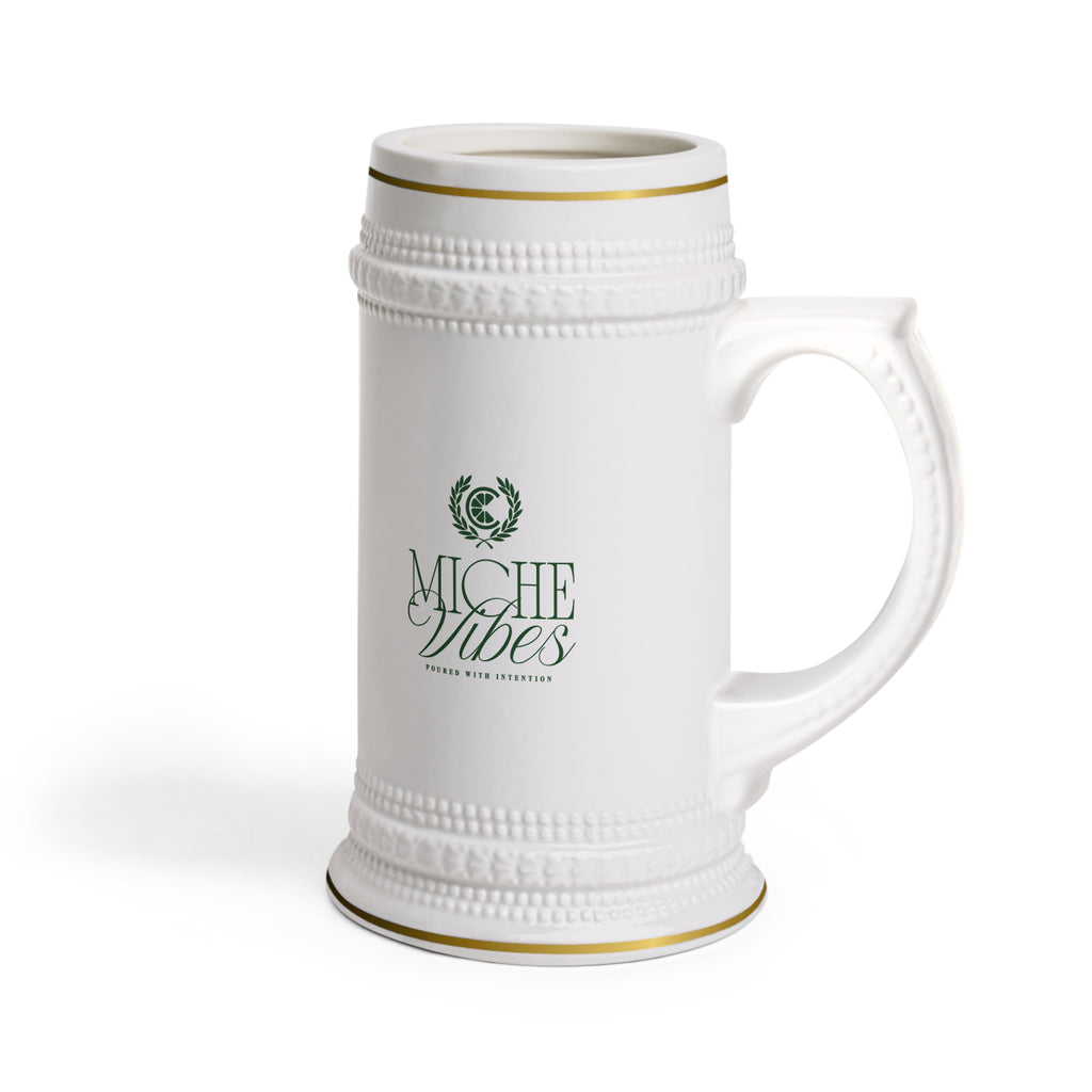 Miche Vibes Ceramic Beer Stein Mug — Elegant Gold-Trimmed Oktoberfest Gift